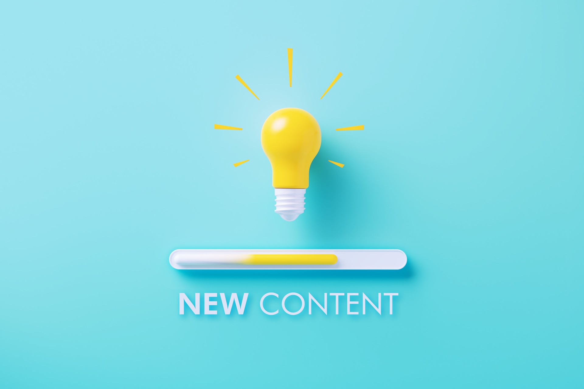 New Content Concept - White Loading Bar And Yellow Light Bulb Over Blue Background
